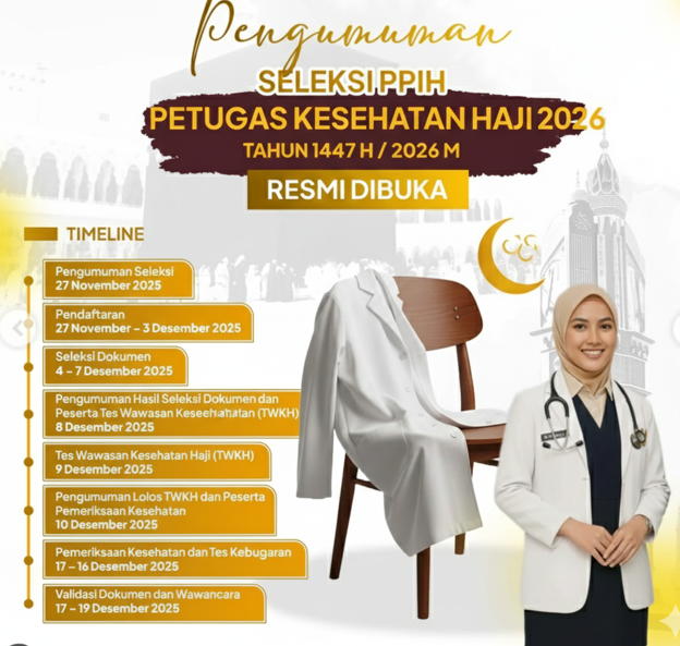 WAKTUNYA BERGABUNG! Seleksi PPIH Petugas Kesehatan Haji 2026 Resmi Dibuka! Cek Jadwal & Formasi Spesialis!